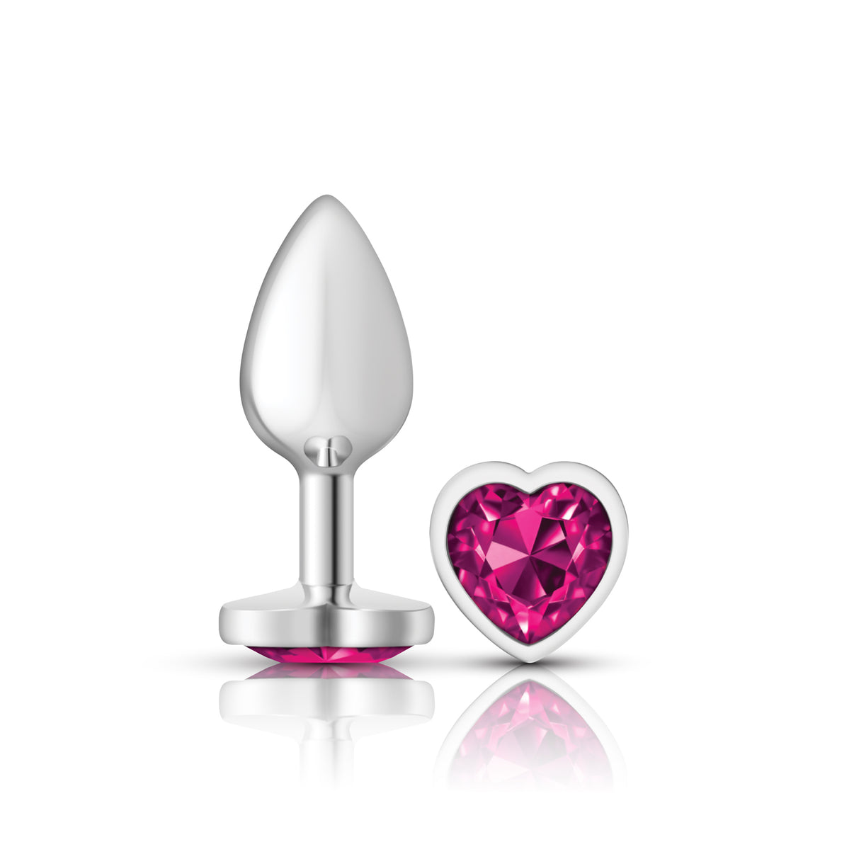 Cheeky Charms-Silver Metal Butt Plug- Heart-Bright Pink-Small | 850018691291 | Discreet Personal Wellness