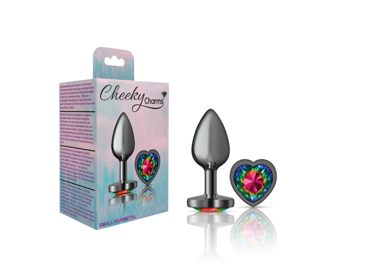 Cheeky Charms-Gunmetal Metal Butt Plug- Heart-Rainbow-Small | 850018691321 | Discreet Personal Wellness