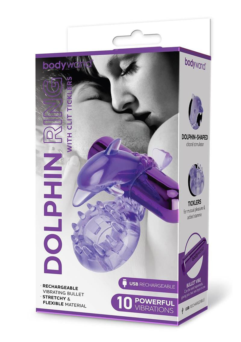 Bodywand Rechargeable Dolphin Ring With Ticklers - Purple | 848416013272 | Discreet Personal Wellness